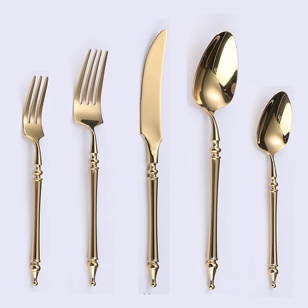 Gold Silverware Set for 10 Modern 50 Piece Flatware Cutlery Utensils Set
