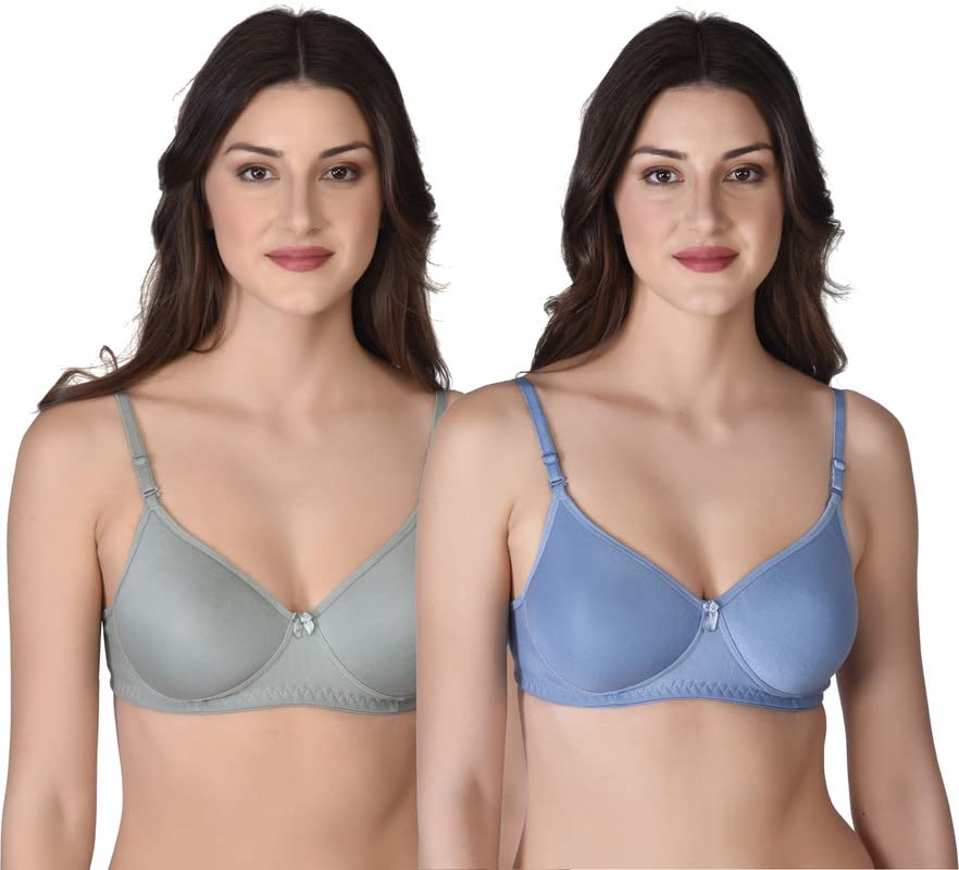 Image of Women's Cotton Lightly Padded Non-Wired T-Shirt Bra Pack of 2 (Reg HC-P2 Multicolor 30)