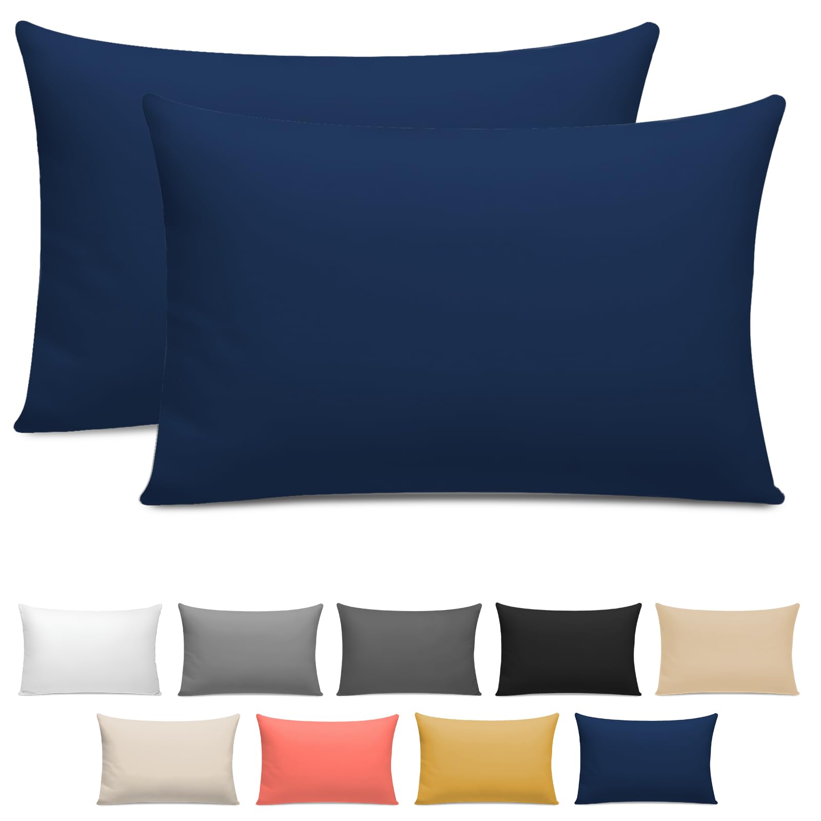 Grace 05 - Navy 300 Thread Count Egyptian Cotton Pillow Cases 2 Pack Hotel Quality Navy Pillow Covers With Envelope Closure