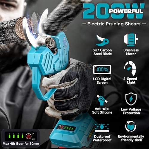 TOCiTAA Electric Pruning Shears Compatible with Makita Battery, Pruners for Gardening 1.5-2 Inch Cutting Diameter with 2 Pack 2.0Ah Batteries, Cordless 13ft. Pole Pruner with Pruning Blade