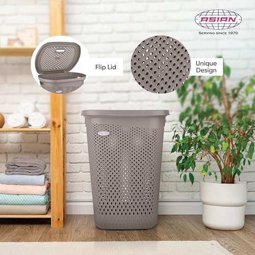 Image of Asian Plastowares - Verona Laundry Basket with Lid | Large Size | Multi-Utility Storage Basket /Bin for Clothes, Toys, Kitchen & Household | BPA Free | Durable & Space-Saving | Coffee Brown