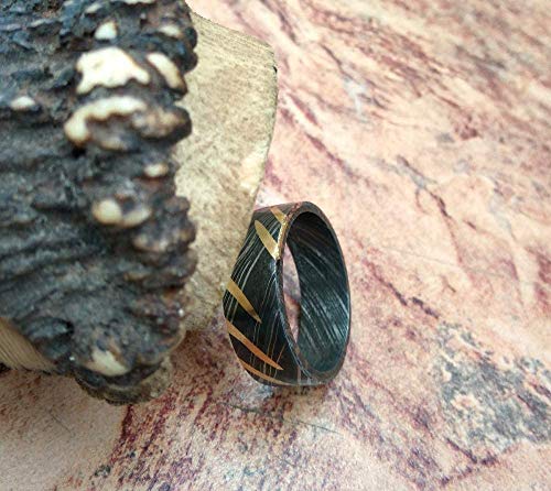 Ke-230-At Damascus Steel Ring Custom And Handmade Damascus Ring Damascus Steel With Brass Lines Anniversary Ring Wedding Band Fathers Day Ring Damascus Steel Ring Wedding Band Rings For Men (10.75) #TOP3