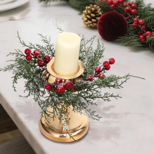 1 Pcs Candle Wreath, Christmas Table Decor, Snowy Red Berry Wreath Set - image 7