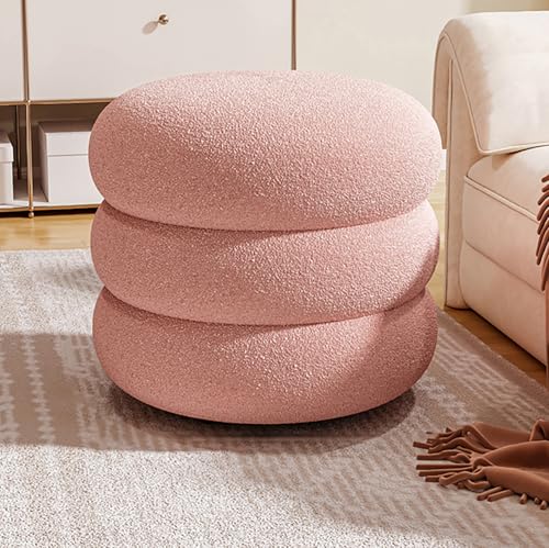 Taburete de tocador moderno redondo acolchado de terciopelo rosa para dormitorio 2