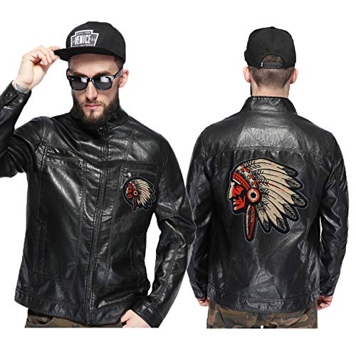 Male Indian Iron On Patch 2 Pcs Feather India Chief Head Large Trumpet Applique Embroidered Patches Decorative Denim Vest Jacket T-Shirt Sewing-Red #TOP1
