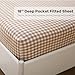K MASANIJI Taupe White Plaid Ruffle Sheets Twin Size 4-Piece Set, 300TC 100% Yarn Dyed Cotton Sheets Deep Pocket Farmhouse Gingham Decorative Bedding (Taupe/White Plaid, Twin)