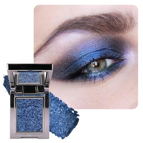 Image of WanTuoluo Sparkly Eyeshadow Palette for Women, Single Monochrome Eye Shadow Makeup, Shiny Pressed Cream Powder, Blendable Natural sombras para ojos, Holographic,Vegan,Travel (10-sparkly-Blue)