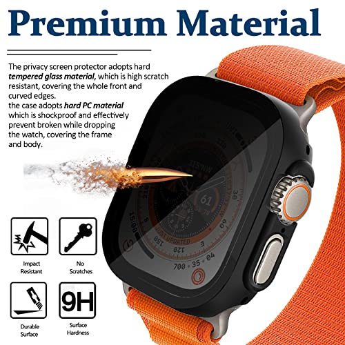 Miimall Compatible For Apple Watch Ultra Privacy Screen Case 49Mm, [Anti-Scratch Tempered Glass] [Full Coverage Shockproof] Case With Built-In Privacy Screen Protector Bumper For Iwatch 49Mm Ultra #TOP4