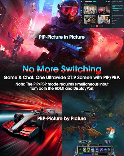 Image of SANSUI 34 Inch UWQHD 200HZ Curved Gaming Monitor, FastVA 3440x1440P Ultrawide 1500R Curved Gaming Computer Monitor 21:9 with PIP PBP, AI Tech Enhance, 2xHDMI2.1 DP1.4 Ports(HDMI2.1 Cable Incl.)