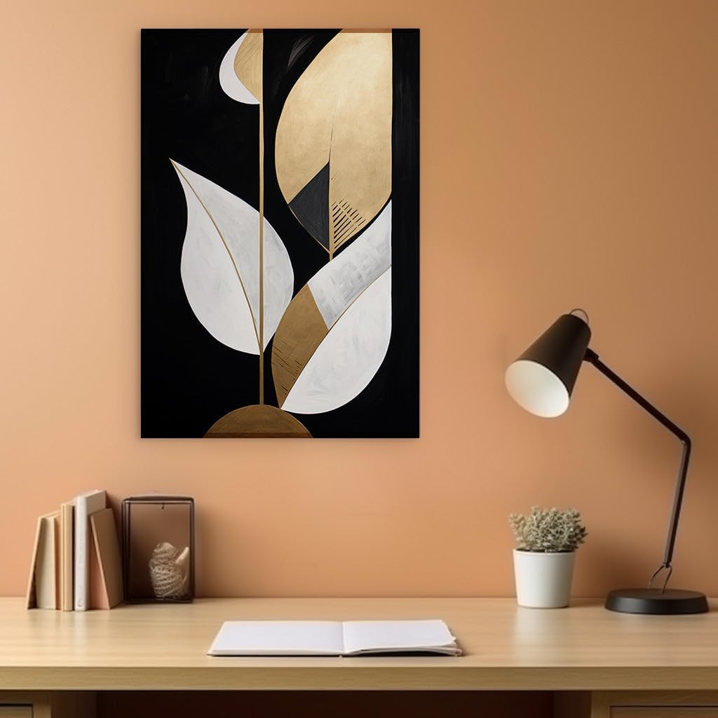 Canvas for Living Room. Contrasts in Elegance: A Study in White and Gold on Canvas, 27 x 18 inch Canvas Wall Art - Modern Home Decor