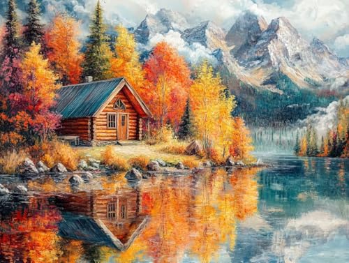 Peinture numéro adulte paysage cabine pour créer un décor chalet chaleureux dans votre salon