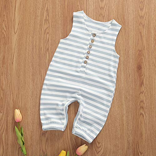 Seyurigaoka Unisex Baby Striped Rompers, Infant Baby Boy Girl Sleeveless Button One-Piece Solid Color Jumpsuit Summer Outfits (Striped Tank Romper, 12-18 Months) #TOP1