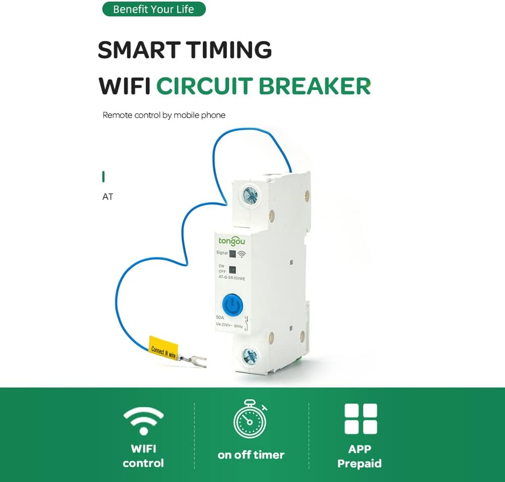 WIFI Intelligent Circuit Breaker 1P DIN ​Rail Switch Ewelink APP Control Compatible with and Google Assitant Voice Control for Home Automation