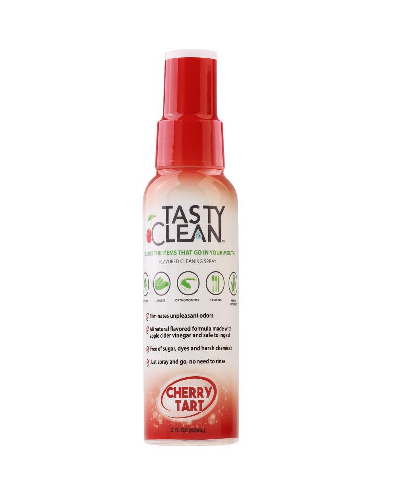 TASTY CLEAN 2oz Cherry Flavored MULTI-USE Cleaner-Remove Stain, Plaque, Bad Odor from Dentures, Retainers, Mouth Guards, Teeth Straighteners, Teething