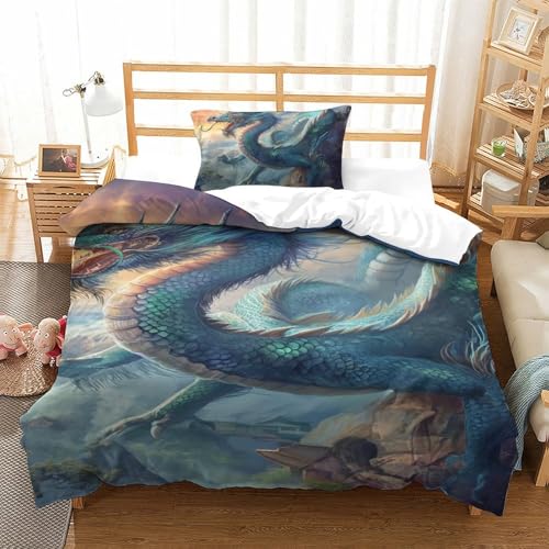 Housse de couette dragon avec fermeture éclair parure de lit microfibre