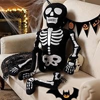 Lanpn Halloween Totenkopf Kissen, Plüsch Skelett Dekokissen Flauschiges Skelett Plüschtier Zierkissen für Geschenk Party Bett Sofa Couch Innenbereich Halloween Deko Dekoration (Schwarz, 107x38cm)