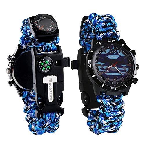 Survival Bracelet Watch, Men/Women Waterproof Emergency Survival Watch with Paracord Whistle Fire Starter