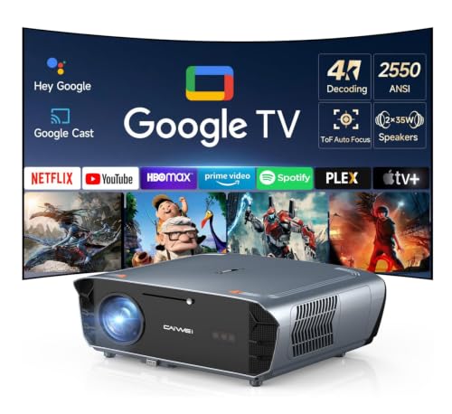 Image of 2550 ANSI Daylight Projector 4K with Google TV, 70W Dolby Audio, Ultra HD Smart Projector for Home Cinema & Outdoor Party, ToF Autofocus, WiFi 6 Bluetooth 5.4, NFC Casting, Voice Control, HDMI ARC