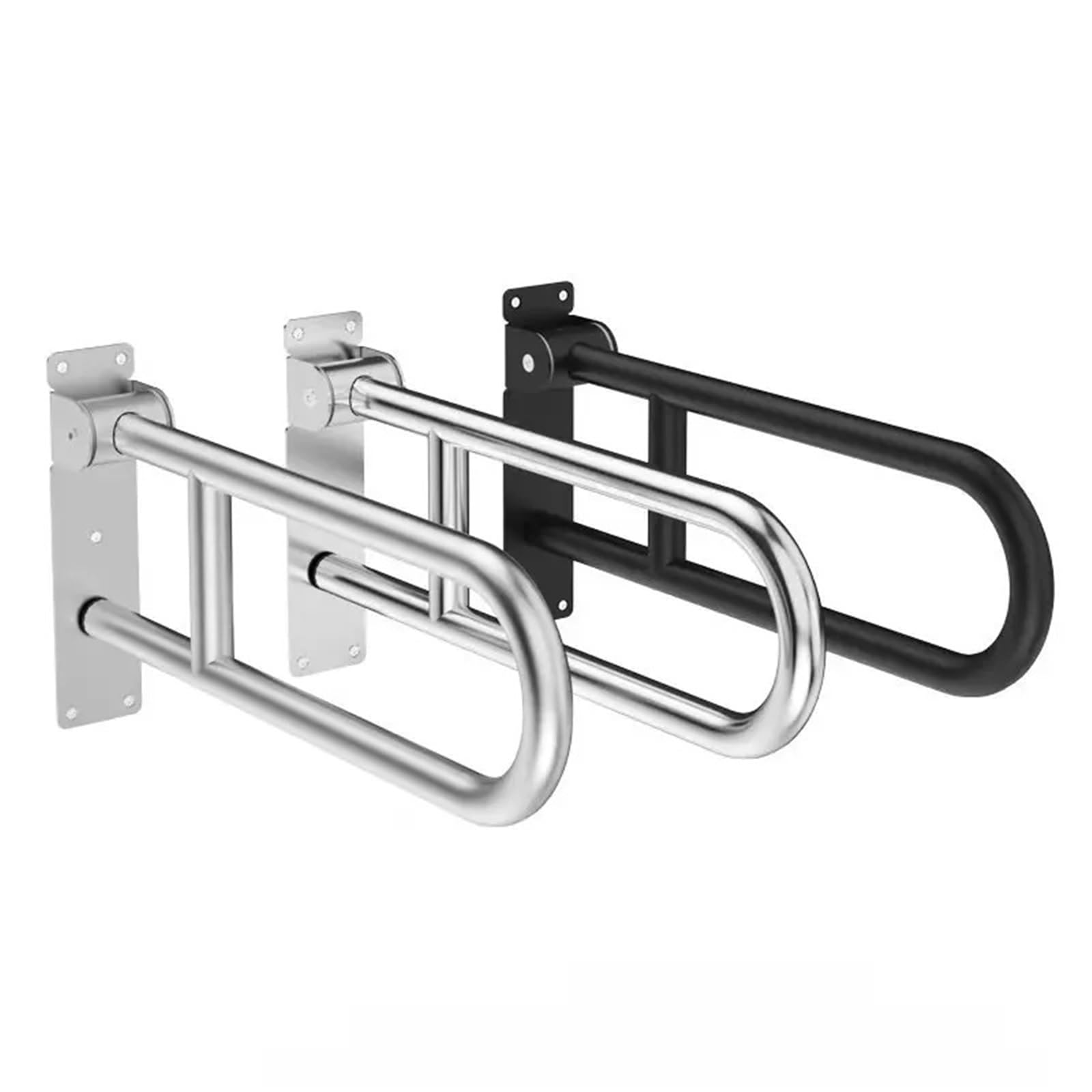 Tirador de baño Barra de Apoyo para baño de Acero Inoxidable con Forma de U Reforzada, manija de Seguridad Plegable, riel Resistente para accesibilidad al Inodoro Agarraderas baño(Black 60cm)