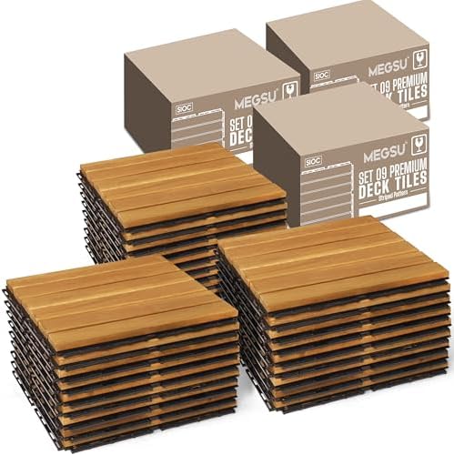 9 PCS Deck Tiles, Acacia Wood Interlocking Floor Tiles for Pathwa...