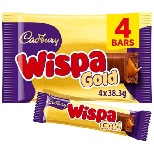 Image of Cadbury - Wispa Gold Chocolate Bars (4 x 48g) By COUGAR | Aerated Milk Chocolate Bar with Smooth Caramel Centre | Multipack Chocolate Snack | Premium Imported Chocolate - (Imported-UK)