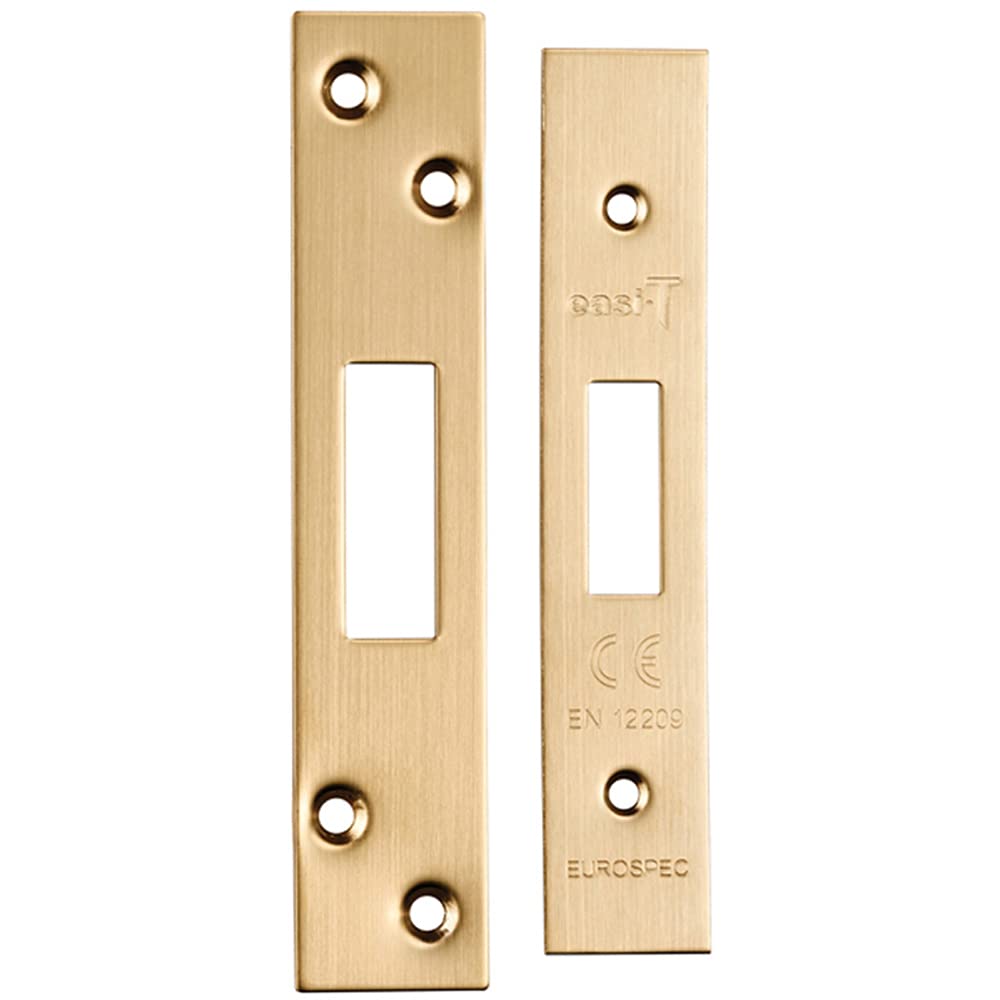 Loops Satin Brass Square Forend Strike And Fixing Pack - Suitable For Deadlocks - | Forend Strike & Fixing Protective Plate Set - Door Lock Furnishings - Forend Plate, Strike Plate And Screws Included