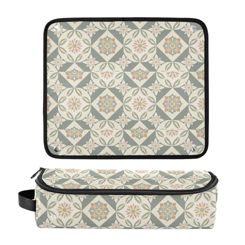 Bolsa de viaje para herramientas de cabello con tapete resistente al calor extraíble, organizador de gran capacidad para planchas, rizadores, secadores y accesorios de viaje floral retro miniatura 3