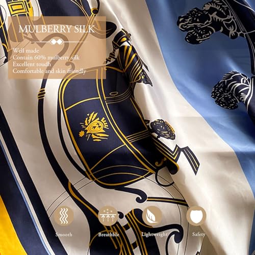 Women's Silk Scarves Retro Art Painting Pattern Soft Natural Silk Long Shawl Warm Wrap Sunscreen Shawl All Season3