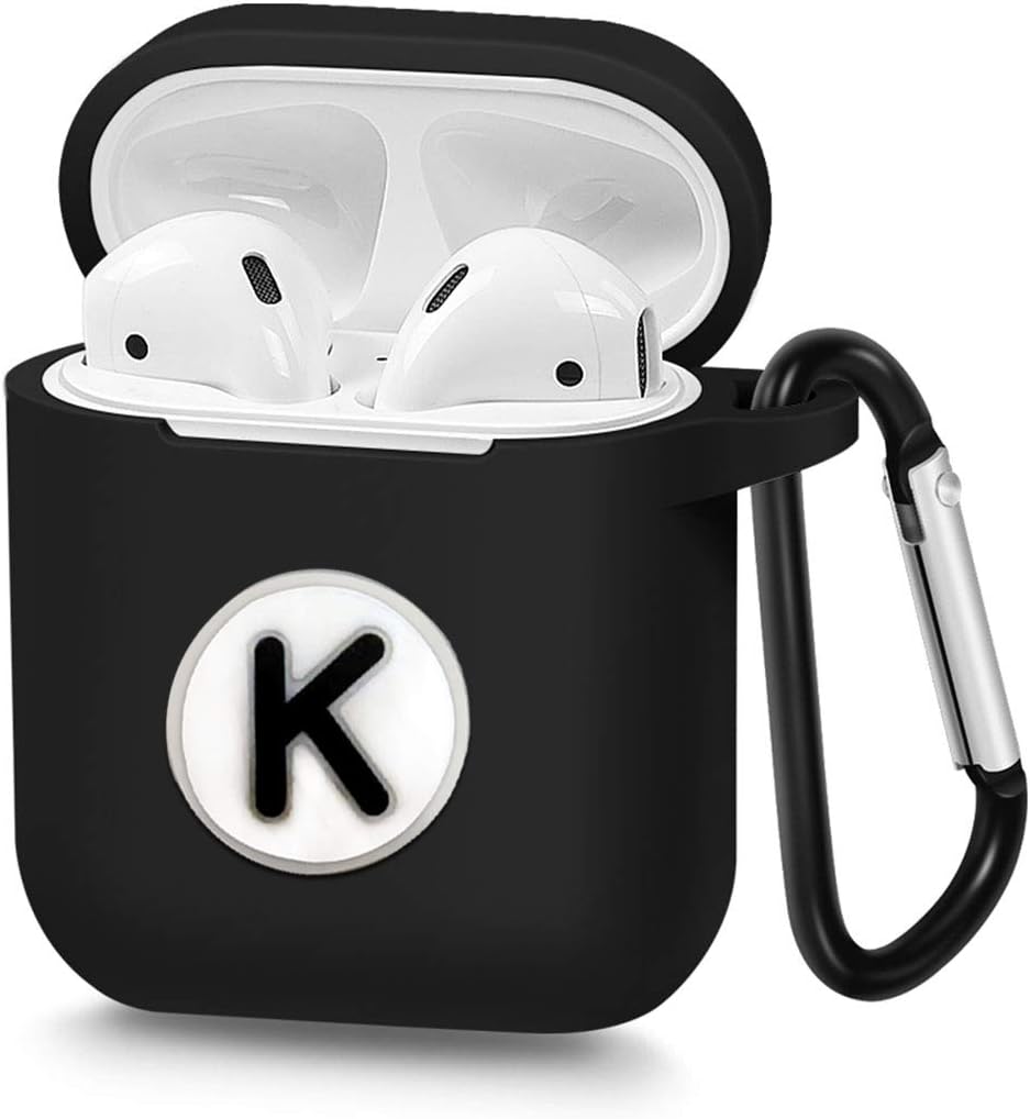 Airpods Case Airpods Accessories Protective Silicone Cover and Skin with Carabiner for Apple Airpods (Letter K)