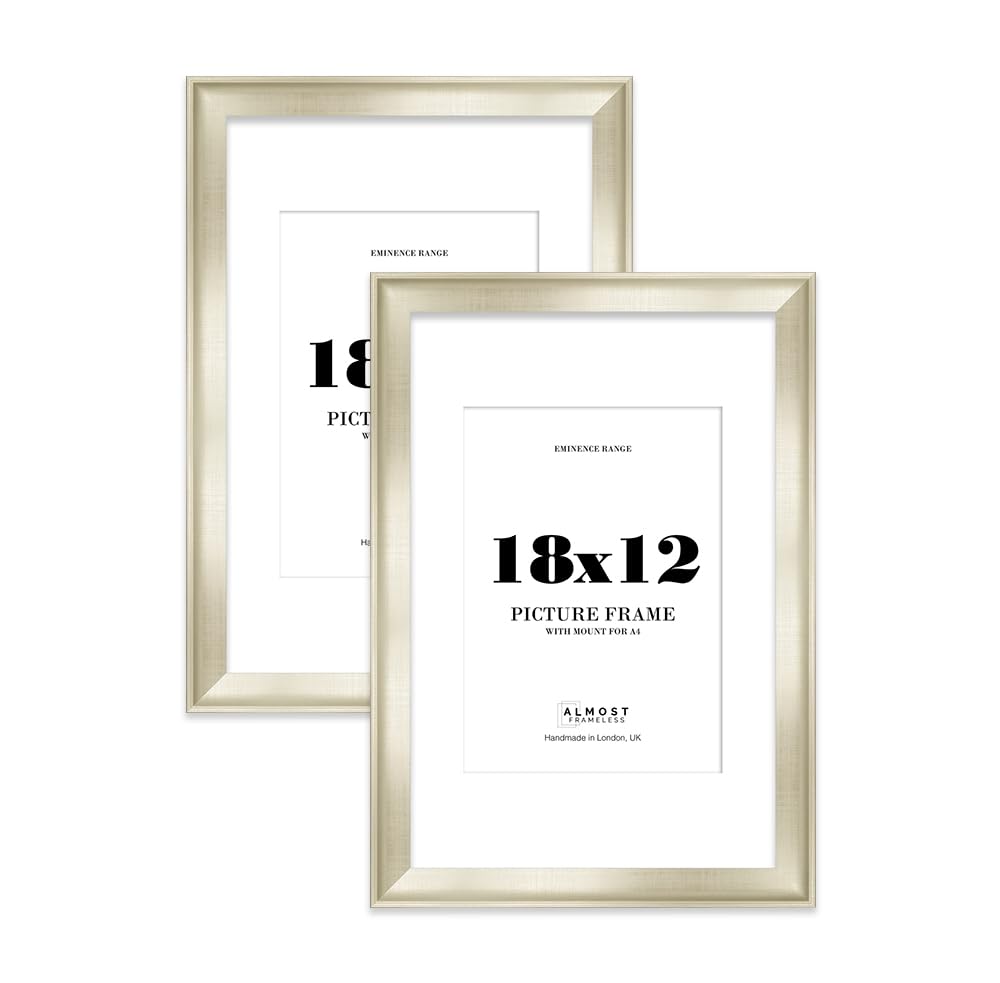 18x12" Silver Picture Frame with A4 Mount - Shabby Chic Photo Frame with Distressed Finish, Wall Hooks, 32mm Edge - 2 Pack
