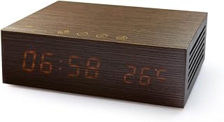 wireless charging alarm clock Wireless Charging Alarm Clock LED Digital Display Bluetooth Speaker NFC Touch Control Temperature Detect Hands-free Calling Dual USB Charging Wood Mad