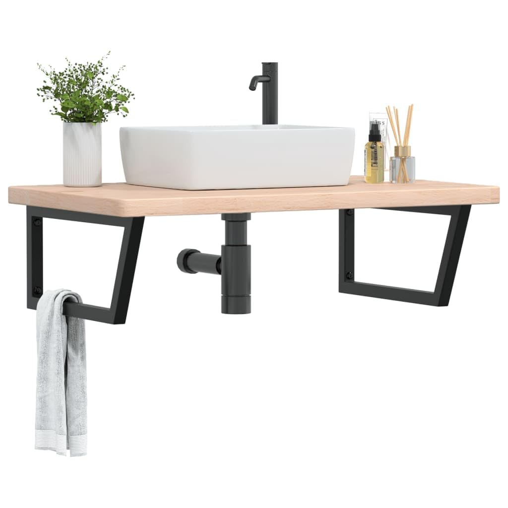Piano lavabo in legno di rovere massiccio con supporto in acciaio, 100 x 60 x 4 cm, trapezoidale, portata fino a 100 kg, salvaspazio, per bagno