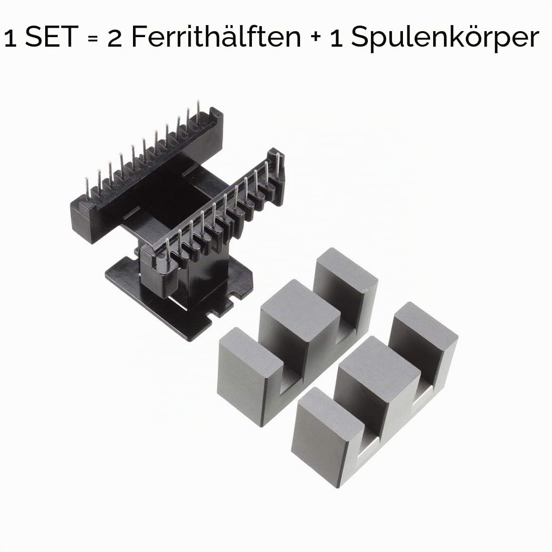 sourcing map Transformator Spulen Ferritkern Vertikale Ferrit Hälften und Spulensatz 1Sets EE55B