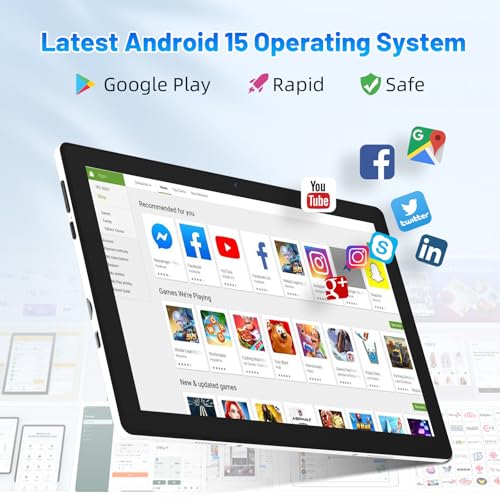 Image of 10.1 inch Tablet, Android 15 Tablets with Octa-Core, 20G RAM 64 ROM 1 TB Expansion, 1280 x 800 IPS Touch Screen, 8H Battery, Wi-Fi 6, BT 5.4, Dual Camera, Android Tablets(White)