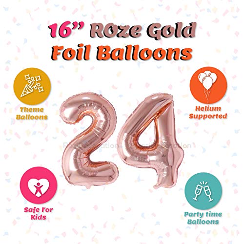Image of Rozi Decoration 16? Inch Rose Gold Number Foil Balloons Twenty Four for Birthday Decoration | 24 Balloon Numbers | 24 Birthday Decoration Items | 24 Anniversary Decoration Pack of 2 Pcs