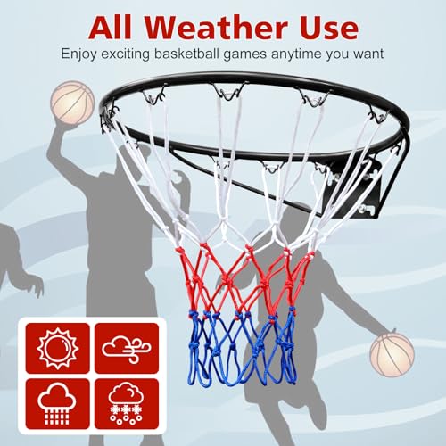 Basketballkorb-Ring, Basketballkorbnetz und Wandbefestigungen, Standard-Korbgröße mit 45 cm Durchmesser für die Innen- und Außenmontage, Schwarz
