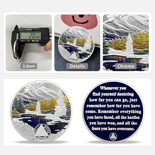 Image of Imasoner 1 Month Sobriety Coin, One Month Sober AA Medallion Chip Token | Mountain Lake Winter Recovery Token with Inspirational Quote, Alcoholics Anonymous Sobriety Milestone Gift for Men & Women