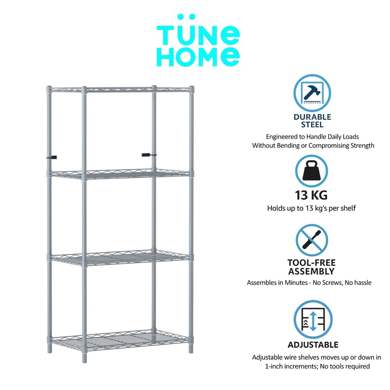 Image of 4-Shelves Heavy Duty Steel Storage Rack | Multipurpose Shelving Unit for Kitchen, Home & Utility