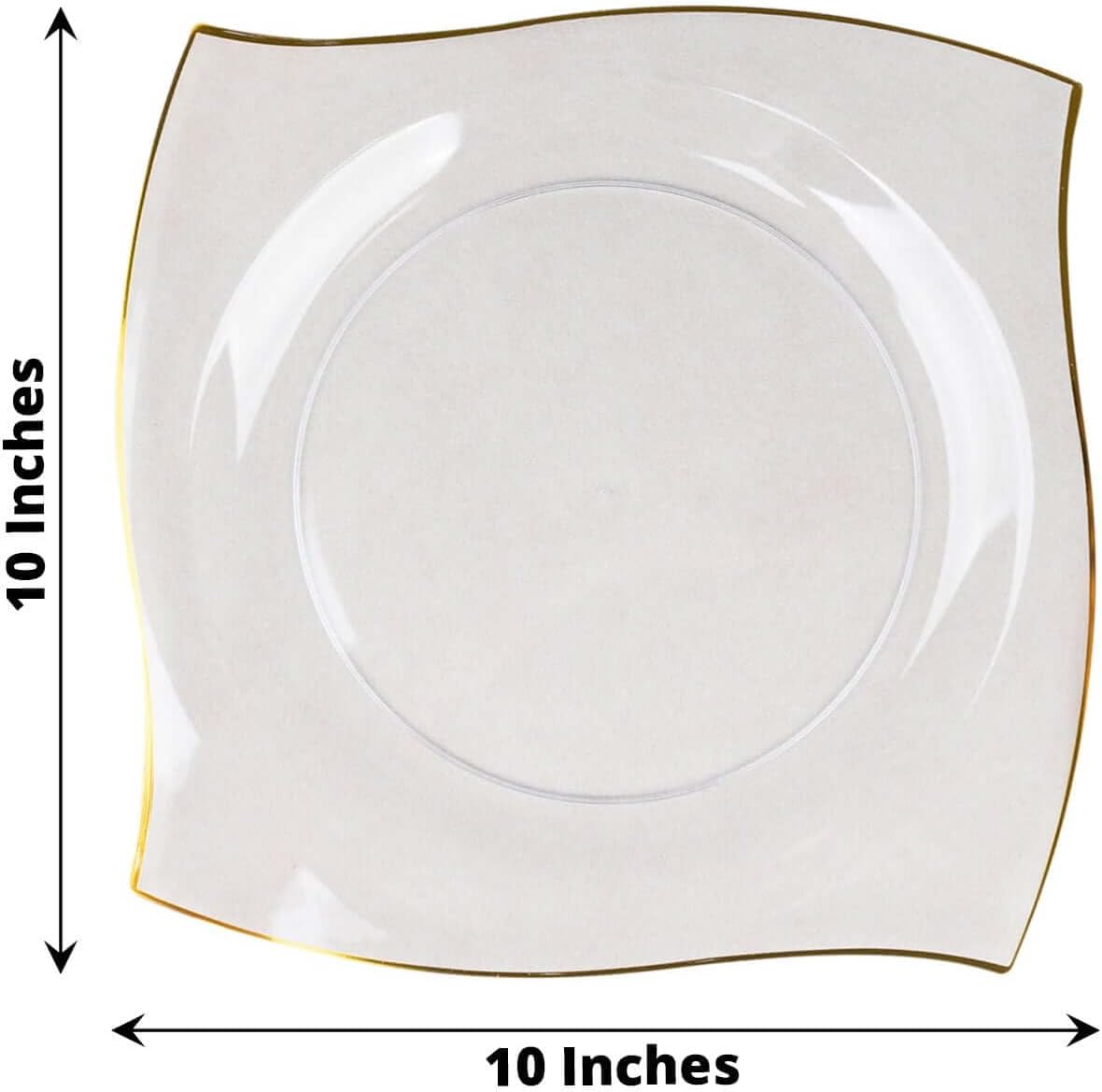 Efavormart 10-Pack 10" Clear and Gold Wavy Rim Square Plastic Dinner Plates, Elegant Disposable Tableware for Birthdays Weddings and Upscale Party Event Dining