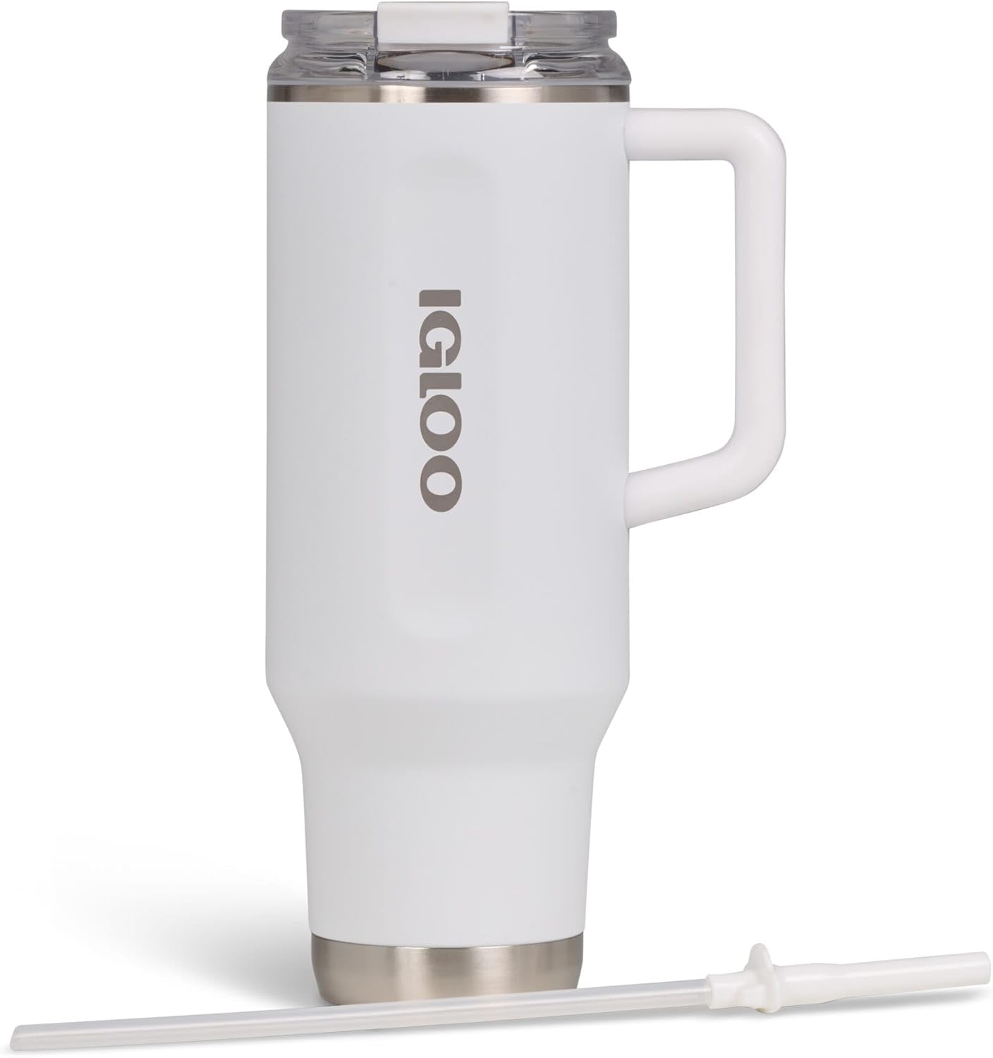 Igloo 00071226 40 Oz Stainless Steel Travel Mug WHT.SSTL.Clear.WHT
