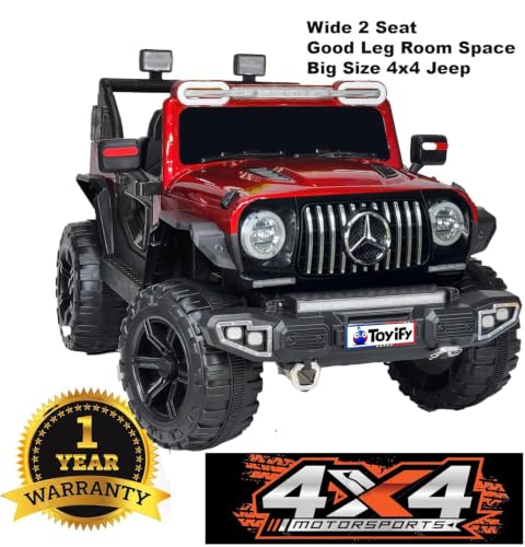 Image of Battery Operated Jeepss for Kids 1 to 8 Years 4x4 | Ride on Toy Electric Kid Car with Light, Music Player | Remote Control, Manual Steering | Electric Battery Cars | Baby Big Car (Benz-Red)