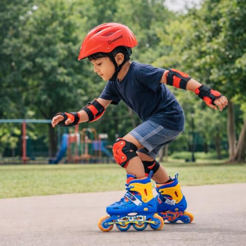 Image of Airavat 7510 Zippy Kids Protective Set Including Helmet Along with Knee Pads, Elbow Pads & Palm Guards (Red)
