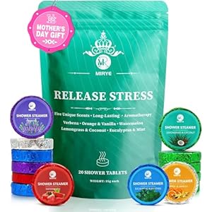 Shower Steamers Aromatherapy, 20-Pack Shower Bombs Organic with Verbena, Orange&Vanilla, Watermelon, Lemongrass&Coconut, Eucalyptus&Mint Essential Oil, Birthday Mother’s Day Gifts for Her