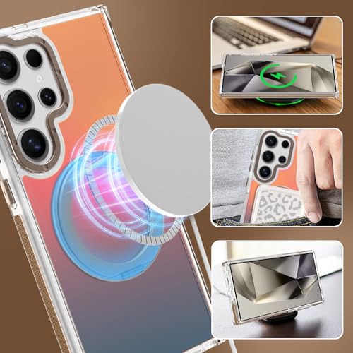 Image of Magnetic for Samsung Galaxy S24 Ultra Case with 360 Stand [Compatible with Magsafe] [Fluorescent Design] [1 Screen Protector] Slim Translucent Matte Case for Galaxy S24 Ultra 6.8 inch, Desert