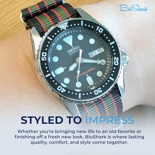 Image of BluShark - Original Collection Military-Style Waterproof Watch Strap, Fits All Timepiece Brands, Durable Nylon Wristwatch Accessories with Stainless Steel Buckle - 18mm, 20mm, 22mm & 24mm Watch Bands