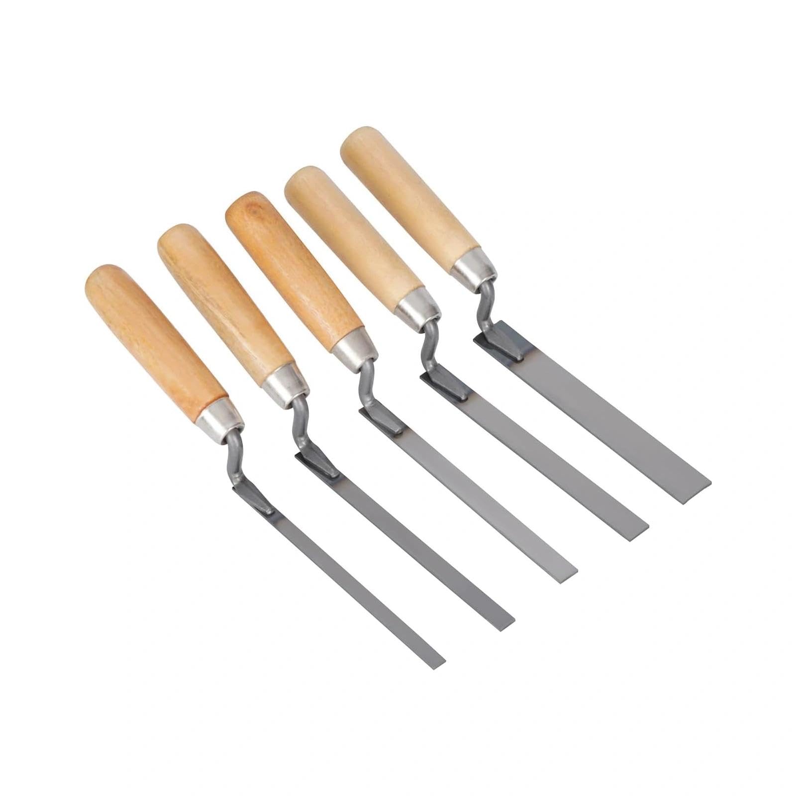 5Pcs Finger Pointing Trowel Set, Brick Jointer 6/8/10/12/15mm Tools with Wooden Handle Durable for Builders and DIY Brick Gap Repairs