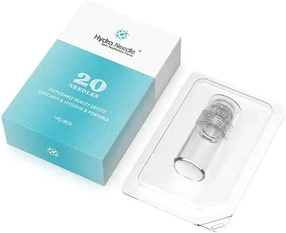Derma Stamp Hydra Roller H20 Facial Skincare Tool with 4 Gold Titanium 0.25mm/0.5mm Replacement Heads & Serum Applicator, Reusable Device for Hair, Beard,Skin (0.5mm)
