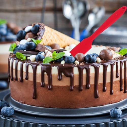 Image of Baskety Silicone Non-Stick Heat Resistant Multi-Purpose Kitchen Tools | Set of 2 Red | Spatula Spoon Small 21cm + Spatula Spreader /Butter Knife 24cm for Cooking & Baking