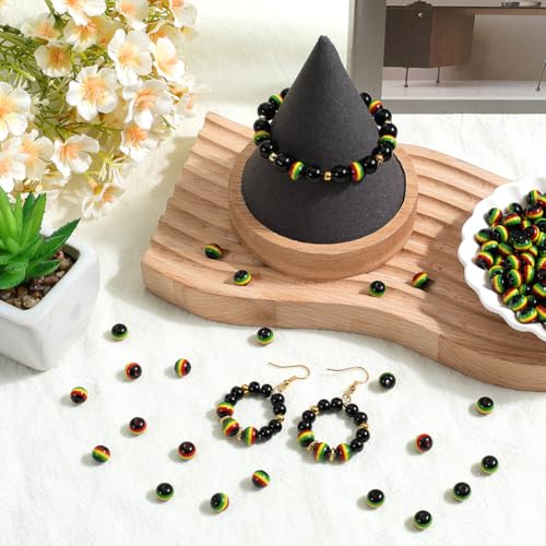 SOFPLATE 200Pcs Jamaica Beads Striped Bead Bulk 8mm Black Red Green Yellow Resin Round African Reggae Style Mini Loose Spacer Rasta Beads for Jewelry Making Bracelet Necklace DIY Crafts Accessories - Image 4