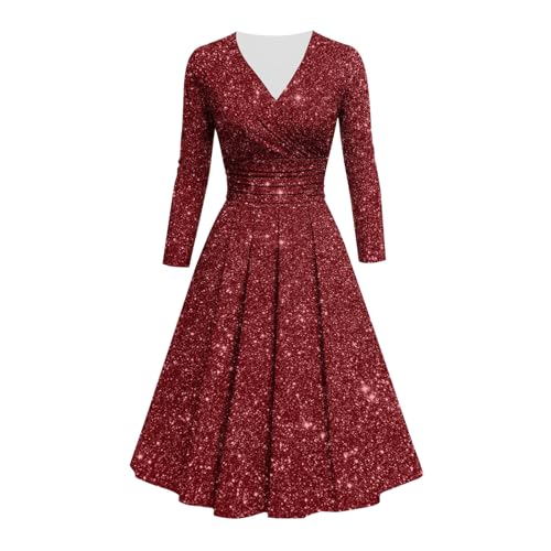Robe plissée fluide à col en V vêtement femme manches longues